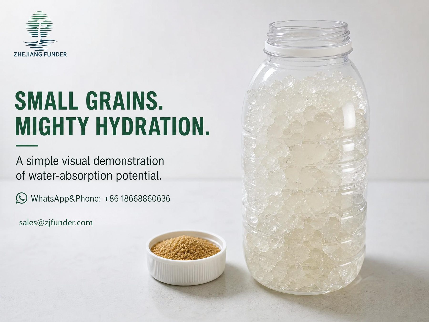 Dry sample in a cap beside hydrated gel in a bottle