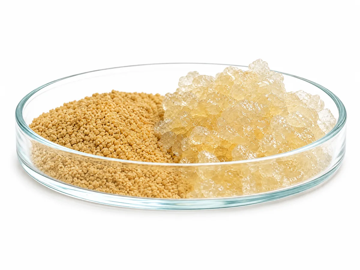 Angled dish showing gel with a small dry sample