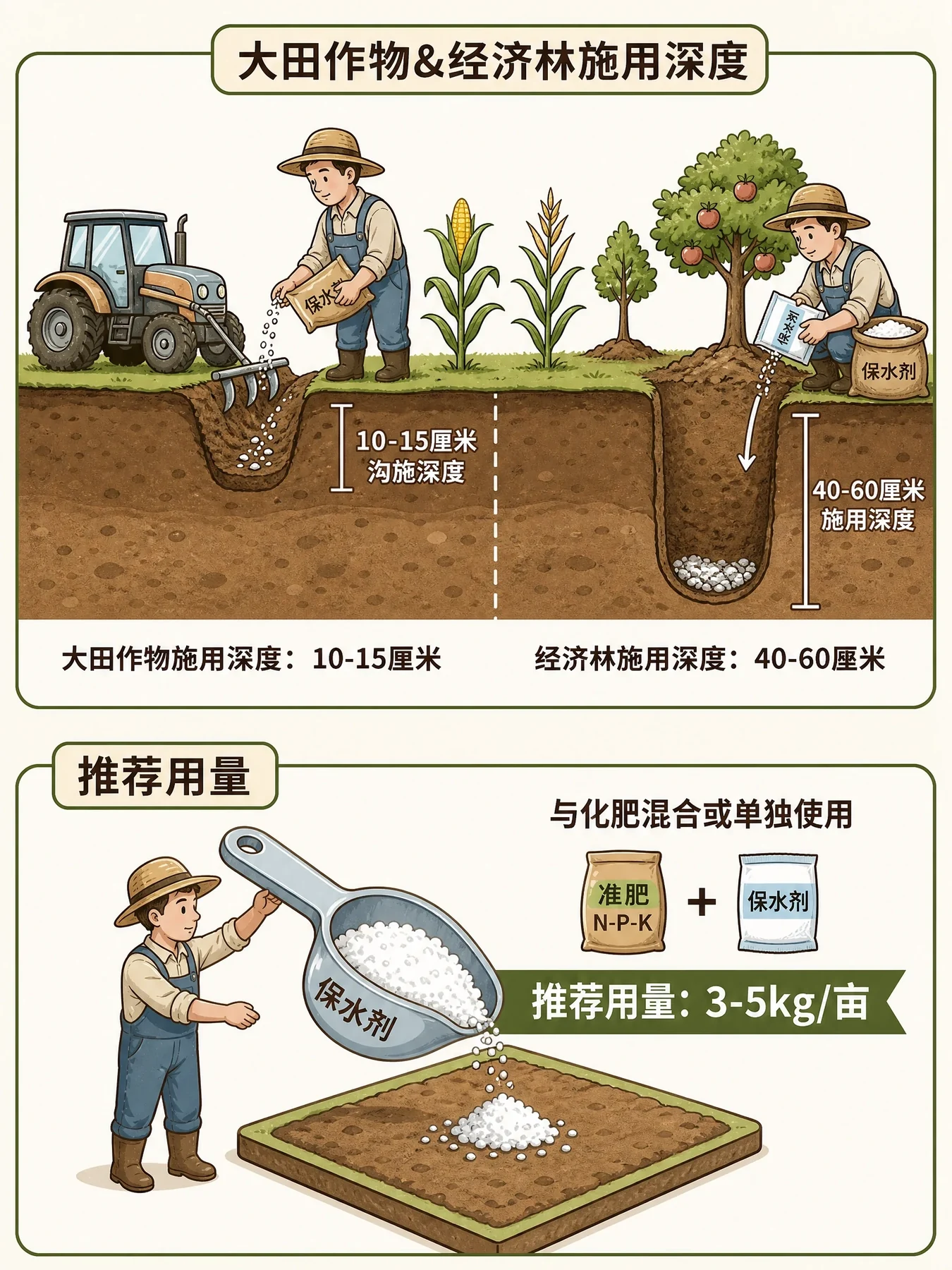 SAP农业施用位置、深度及参考用量图示