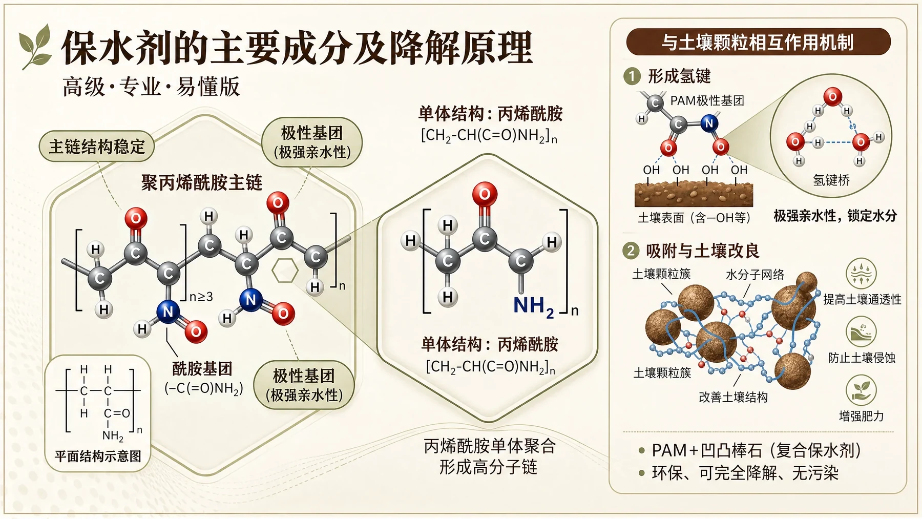 聚丙烯酰胺结构与作用机理示意图