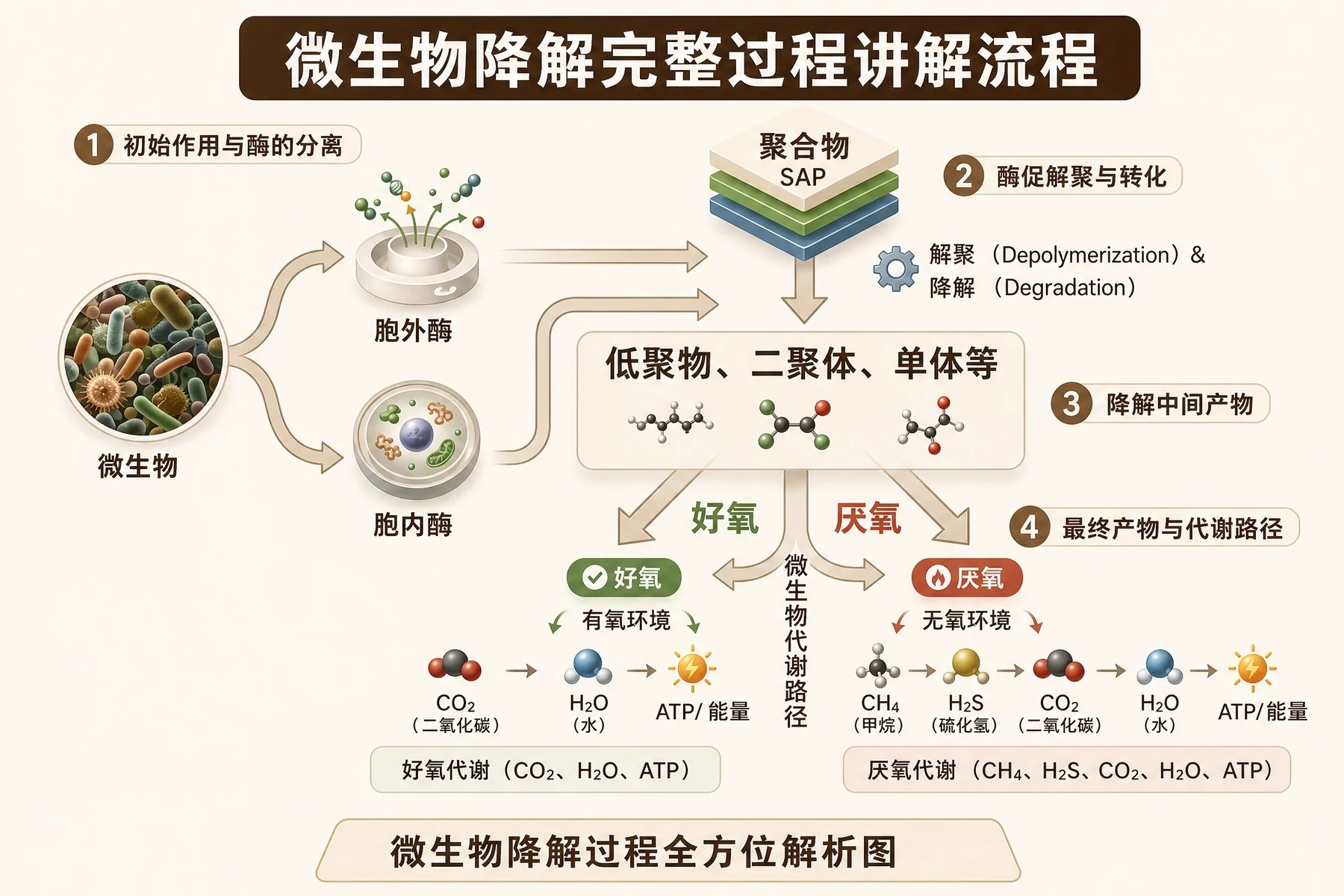 Microbial material degradation illustration