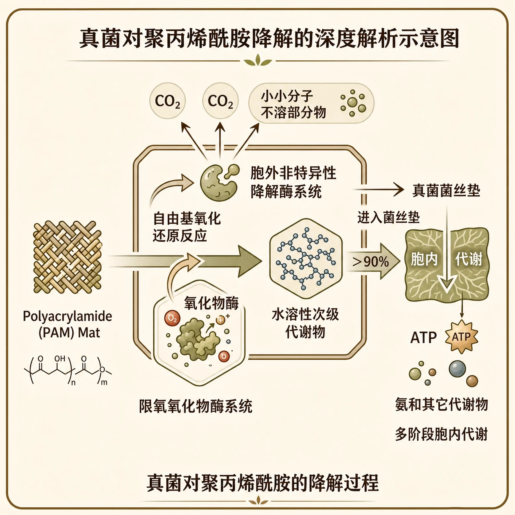 Fungal polyacrylamide degradation illustration