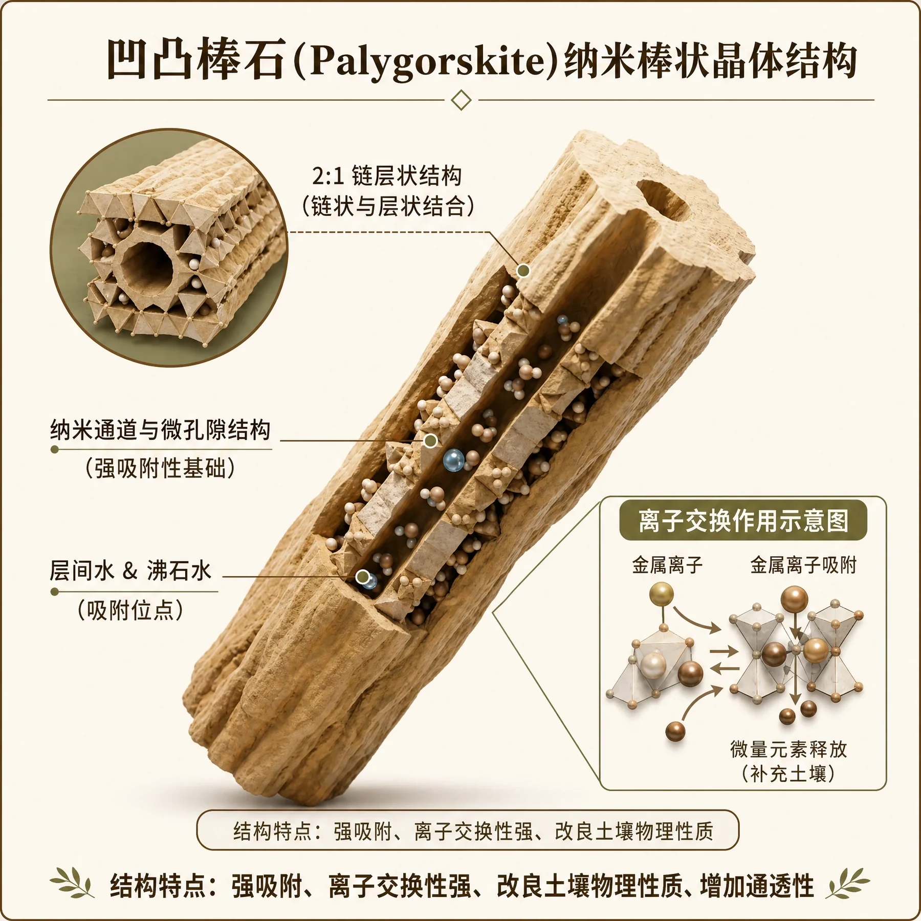 凹凸棒石材料结构与孔隙特性示意图