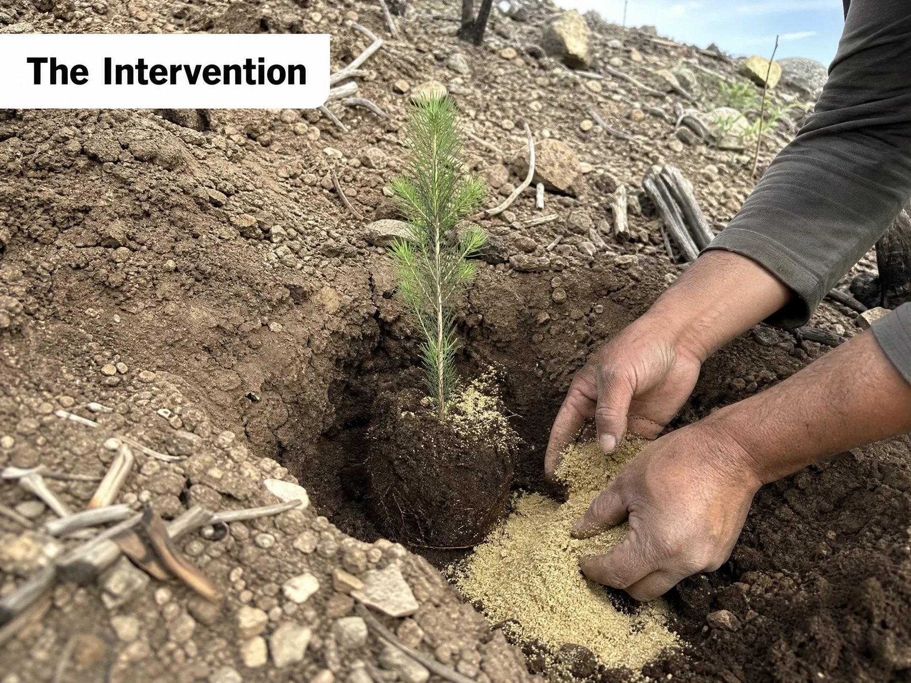 Illustrative root-zone material application on sloping land