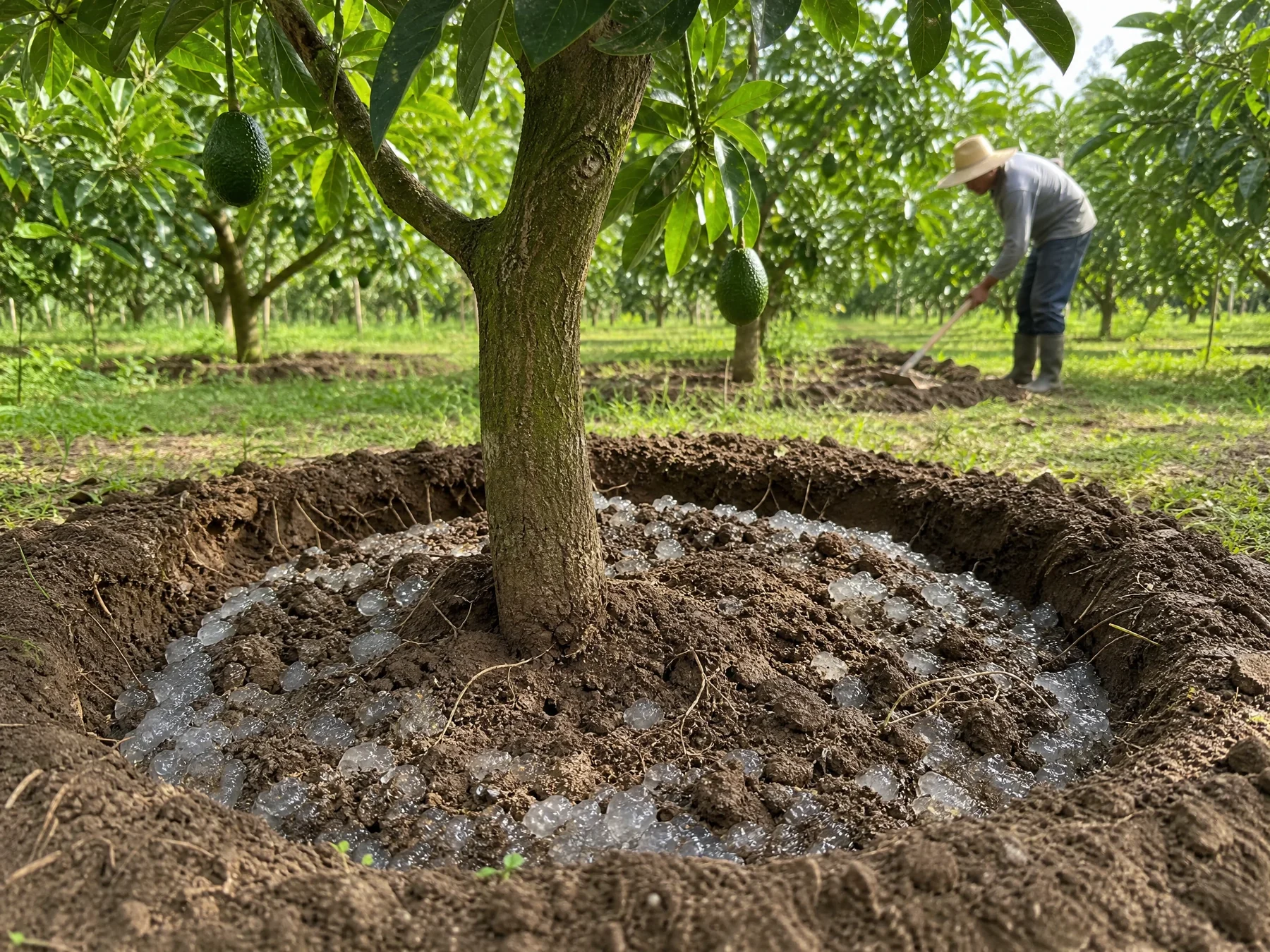 Illustrative SAP application around fruit tree roots