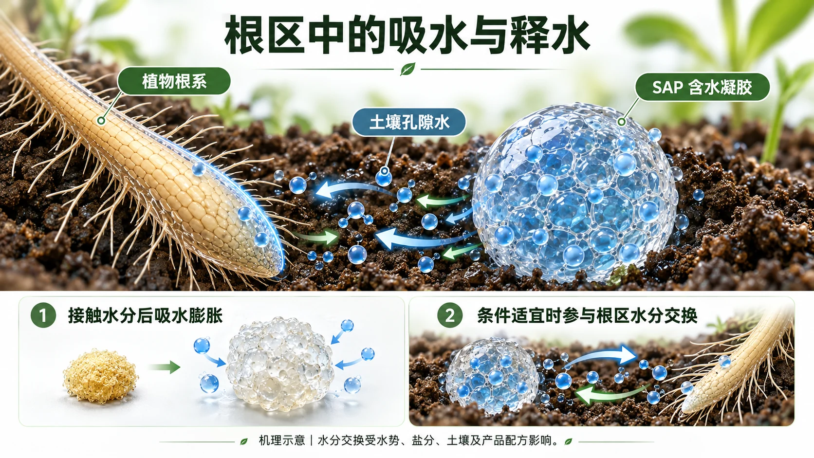 Water exchange between roots, soil pore water and hydrated SAP