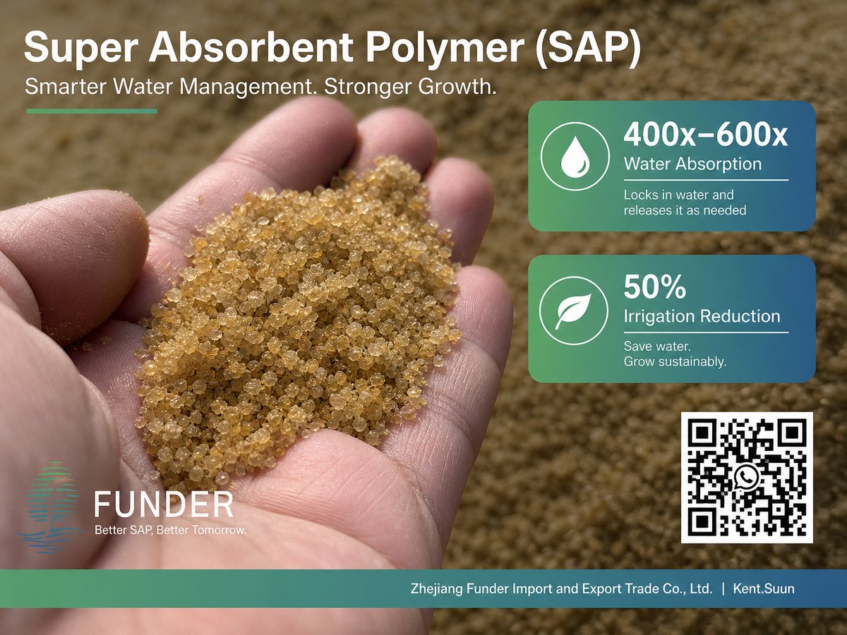 Funder SAP super absorbent polymer potassium-based granules in hand